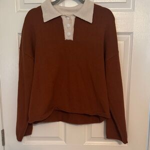 Brown Collared Sweater with Cream Accents